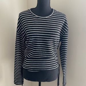 Zara Black and White stripe long sleeve sweater with side pull ties NWT SMALL